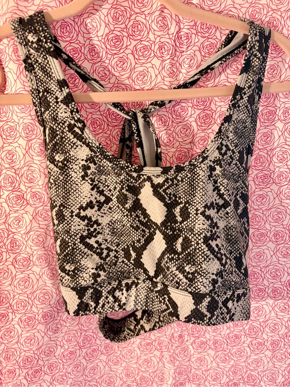 3/$15 Til You Collapse Black & White Snake-Print Tie-Back Sports Bra